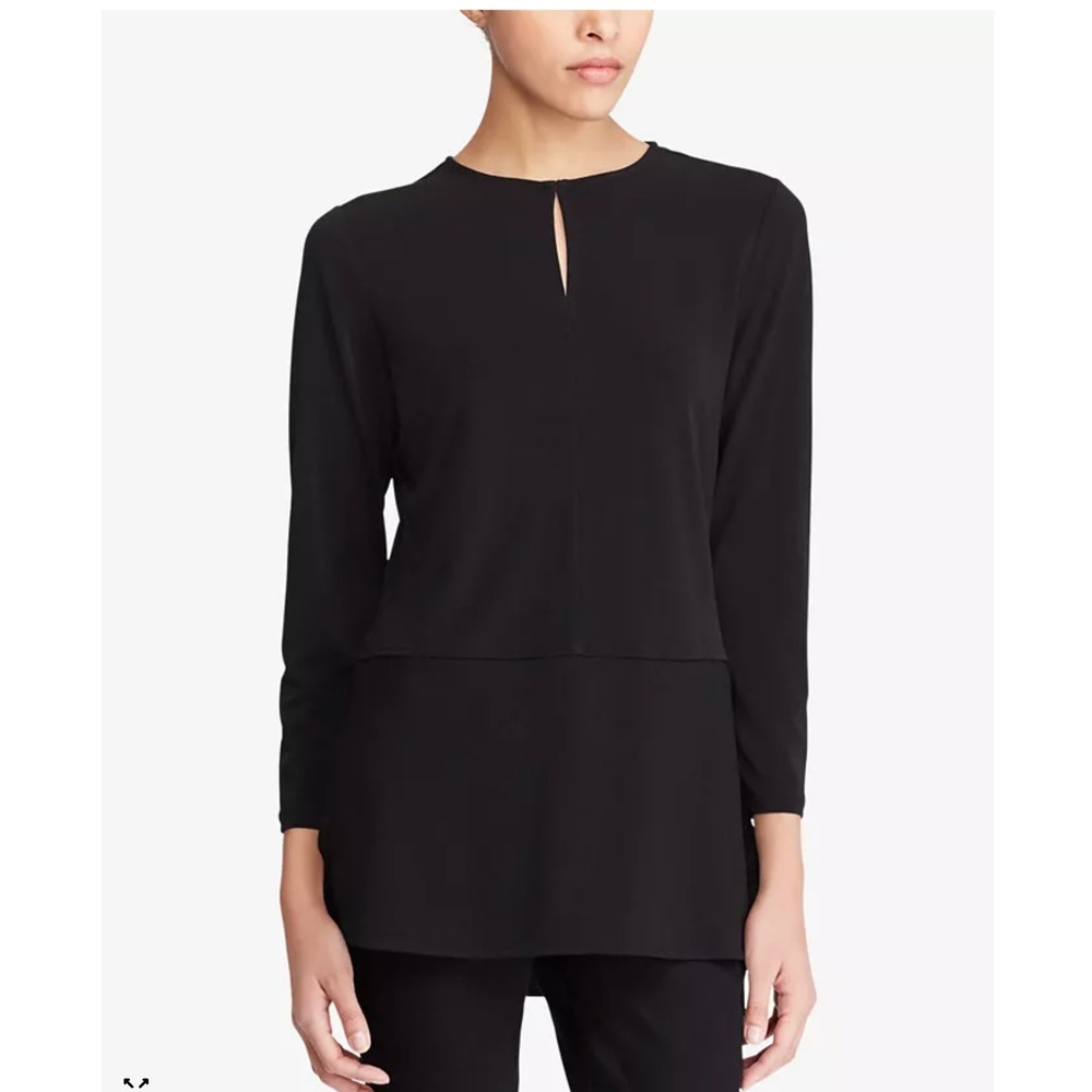 Lauren Ralph Lauren Black Knit Keyhole‎ Neck Tunic Top Women's Size Medium